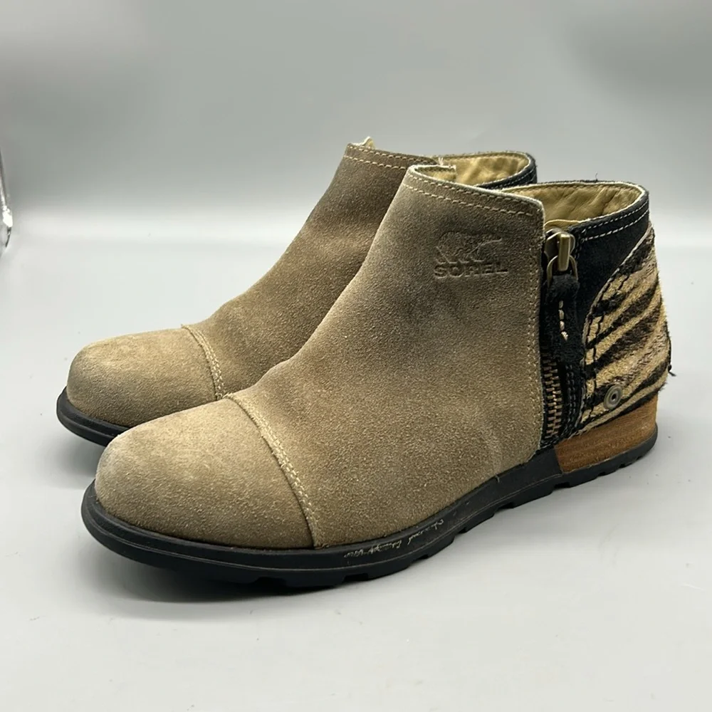 Sorel Major Low Chelsea Ankle Booty Tan Zebra Sz 7
